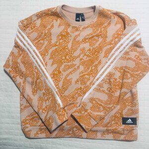 Adidas Cropped Sweatshirt Orange Abstract Print  3-Stripe - Primegreen - Size L